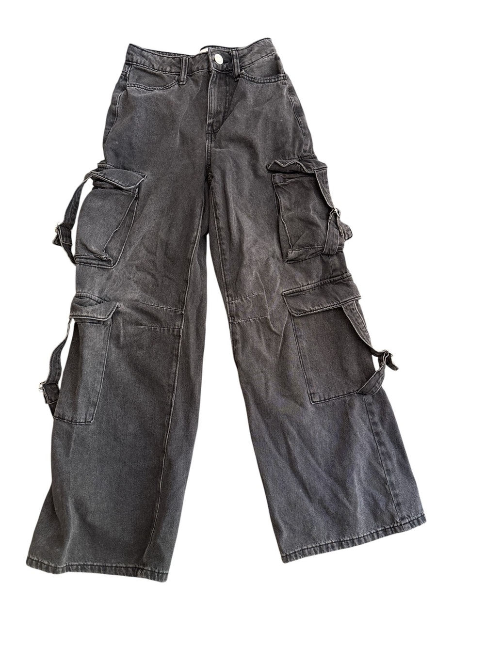SO Black High Rise Baggy Wide-Leg Cargo Pants with Straps 1/25W
